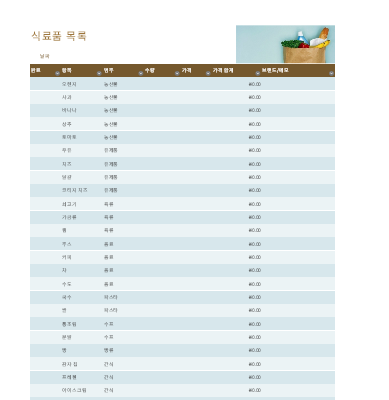 식료품 목록 식료품 목록